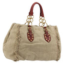 Miu Miu Hand Bag Canvas Beige Gold Auth 182663A-1