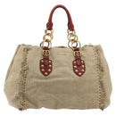 Miu Miu Hand Bag Canvas Beige Gold Auth 182663A-13
