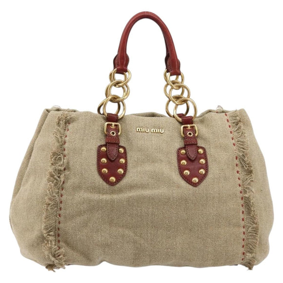 Miu Miu Hand Bag Canvas Beige Gold Auth 182663A
