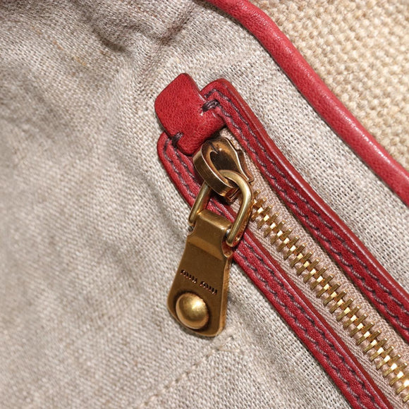 Miu Miu Hand Bag Canvas Beige Gold Auth 182663A
