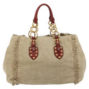 Miu Miu Hand Bag Canvas Beige Gold Auth 182663A-2