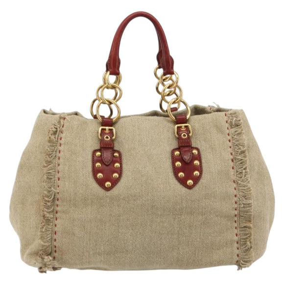 Miu Miu Hand Bag Canvas Beige Gold Auth 182663A