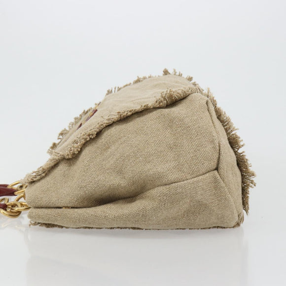 Miu Miu Hand Bag Canvas Beige Gold Auth 182663A