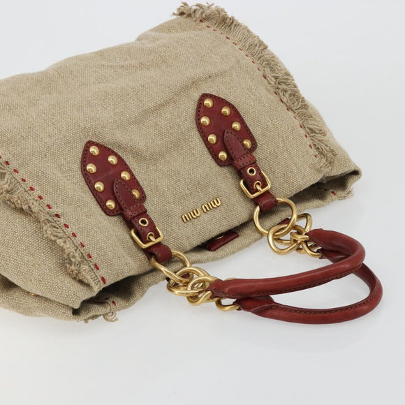 Miu Miu Hand Bag Canvas Beige Gold Auth 182663A