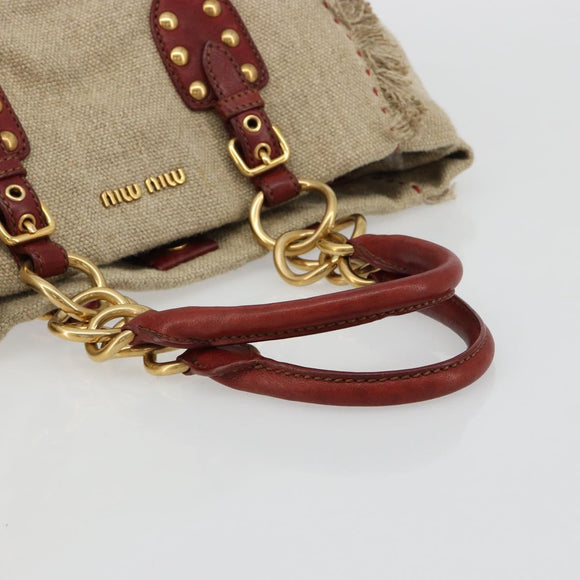 Miu Miu Hand Bag Canvas Beige Gold Auth 182663A