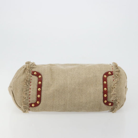 Miu Miu Hand Bag Canvas Beige Gold Auth 182663A