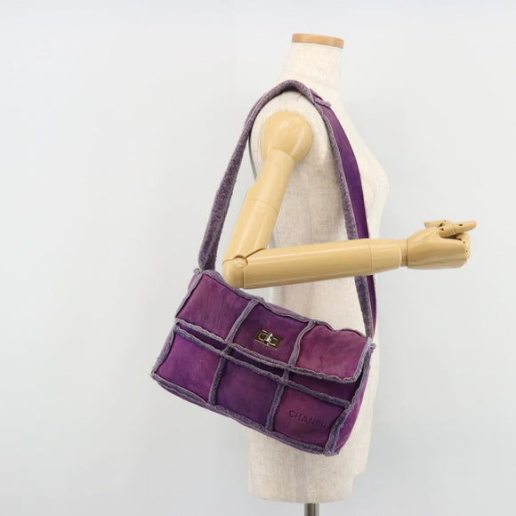 CHANEL 2.55 Chain Shoulder Bag Mouton Purple CC Auth 182666A