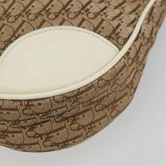 Christian Dior Trotter Canvas Shoulder Bag Beige Silver Auth 182667