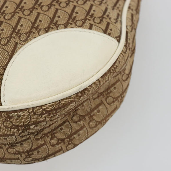 Christian Dior Trotter Canvas Shoulder Bag Beige Silver Auth 182667
