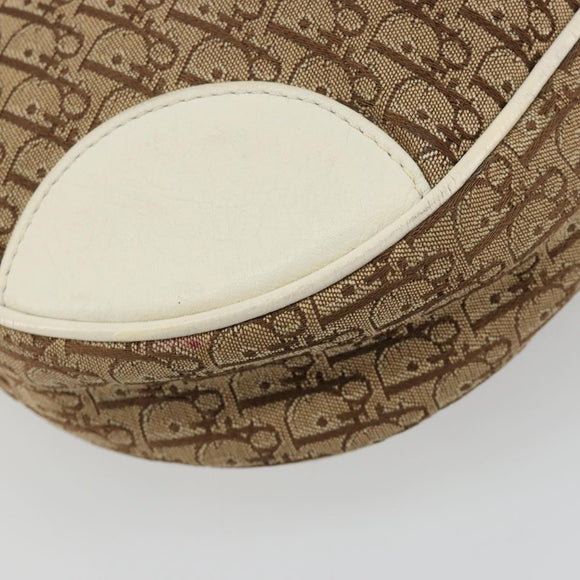 Christian Dior Trotter Canvas Shoulder Bag Beige Silver Auth 182667