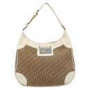 Christian Dior Trotter Canvas Shoulder Bag Beige Silver Auth 182667-2