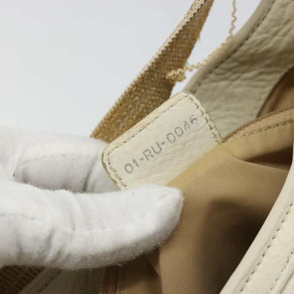 Christian Dior Trotter Canvas Shoulder Bag Beige Silver Auth 182667