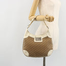 Christian Dior Trotter Canvas Shoulder Bag Beige Silver Auth 182667-24