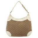 Christian Dior Trotter Canvas Shoulder Bag Beige Silver Auth 182667-3