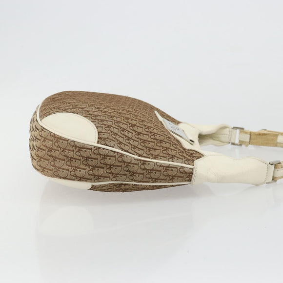 Christian Dior Trotter Canvas Shoulder Bag Beige Silver Auth 182667