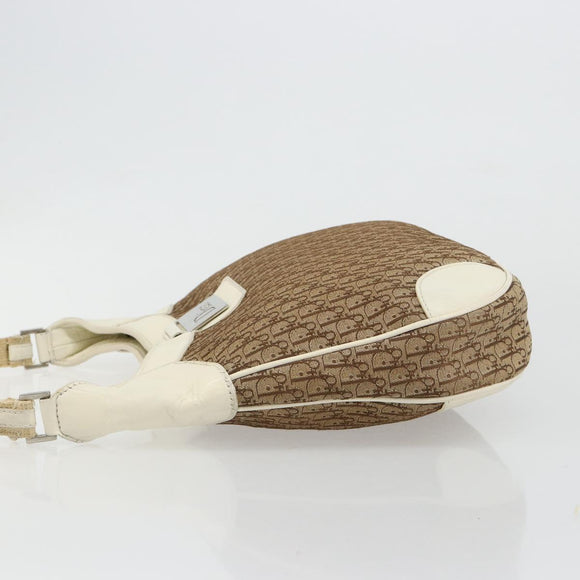 Christian Dior Trotter Canvas Shoulder Bag Beige Silver Auth 182667
