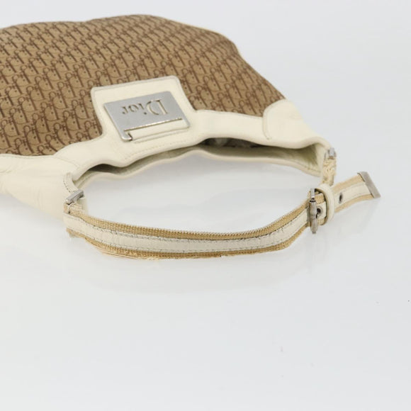 Christian Dior Trotter Canvas Shoulder Bag Beige Silver Auth 182667