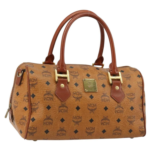 MCM Vicetos Logogram Boston Bag PVC Leather Brown Gold Auth 182670