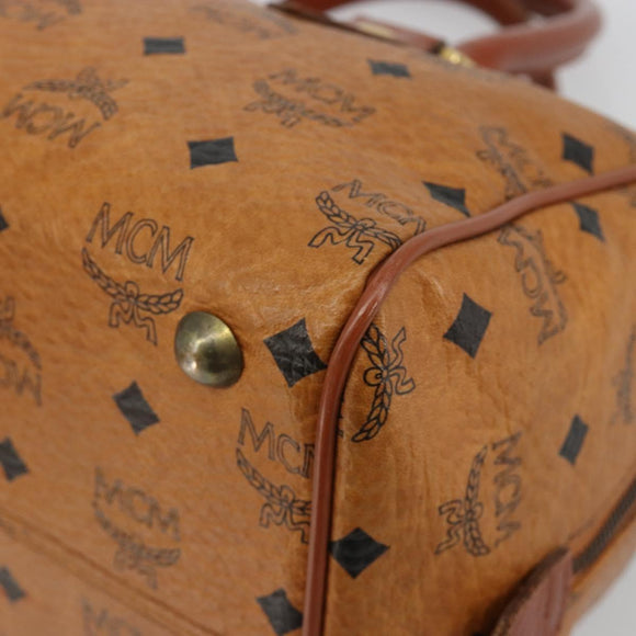MCM Vicetos Logogram Boston Bag PVC Leather Brown Gold Auth 182670