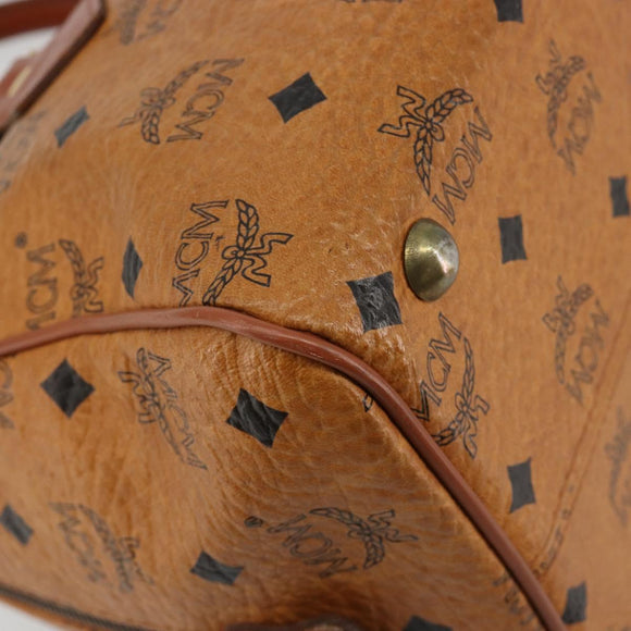 MCM Vicetos Logogram Boston Bag PVC Leather Brown Gold Auth 182670