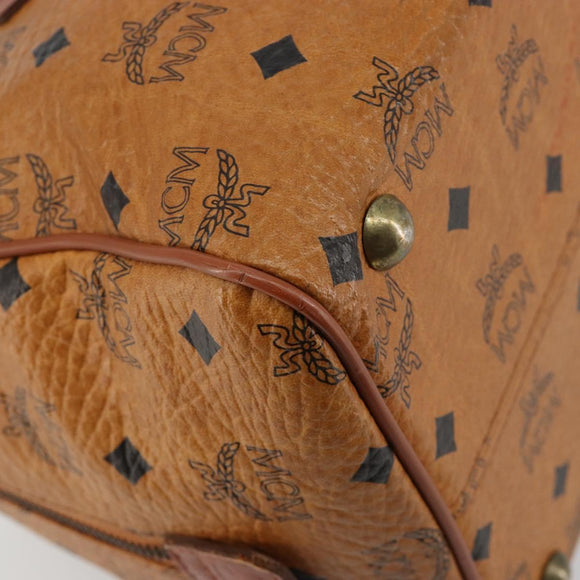 MCM Vicetos Logogram Boston Bag PVC Leather Brown Gold Auth 182670
