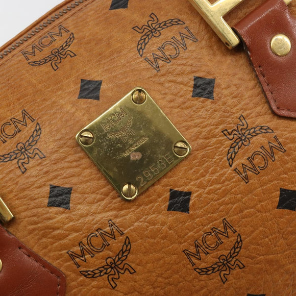 MCM Vicetos Logogram Boston Bag PVC Leather Brown Gold Auth 182670