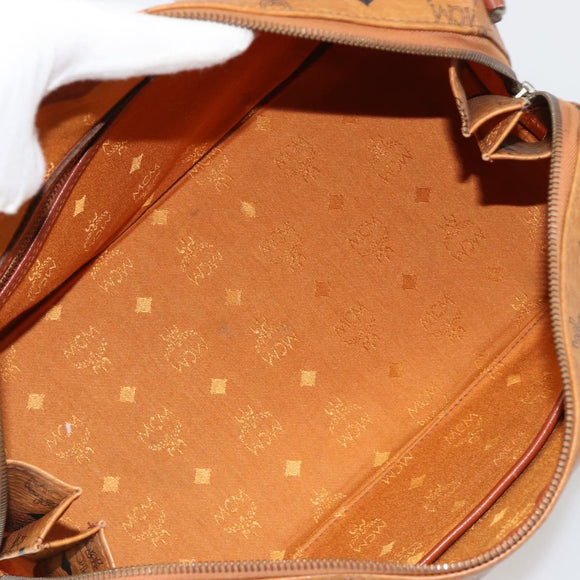 MCM Vicetos Logogram Boston Bag PVC Leather Brown Gold Auth 182670