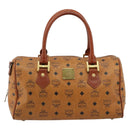 MCM Vicetos Logogram Boston Bag PVC Leather Brown Gold Auth 182670-2