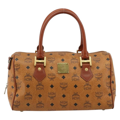 MCM Vicetos Logogram Boston Bag PVC Leather Brown Gold Auth 182670 - 0