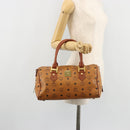 MCM Vicetos Logogram Boston Bag PVC Leather Brown Gold Auth 182670-23
