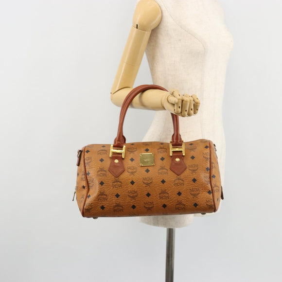 MCM Vicetos Logogram Boston Bag PVC Leather Brown Gold Auth 182670