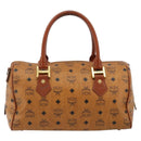 MCM Vicetos Logogram Boston Bag PVC Leather Brown Gold Auth 182670-3