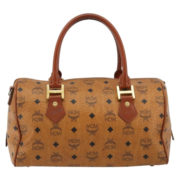 MCM Vicetos Logogram Boston Bag PVC Leather Brown Gold Auth 182670
