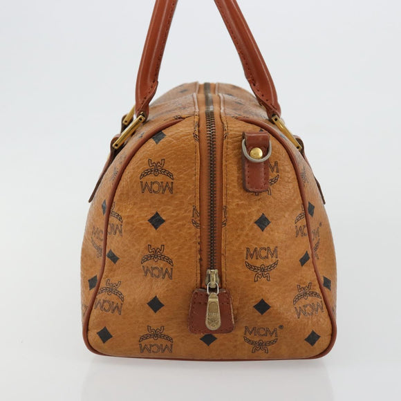 MCM Vicetos Logogram Boston Bag PVC Leather Brown Gold Auth 182670