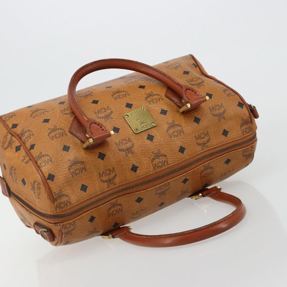 MCM Vicetos Logogram Boston Bag PVC Leather Brown Gold Auth 182670