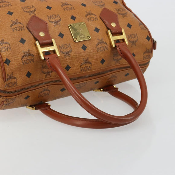 MCM Vicetos Logogram Boston Bag PVC Leather Brown Gold Auth 182670
