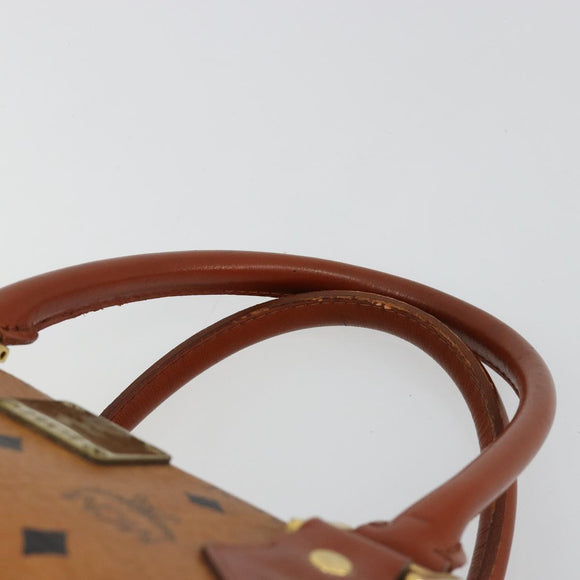 MCM Vicetos Logogram Boston Bag PVC Leather Brown Gold Auth 182670