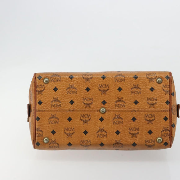 MCM Vicetos Logogram Boston Bag PVC Leather Brown Gold Auth 182670