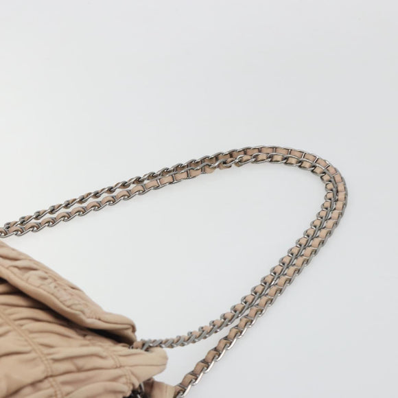 PRADA Gathered Chain Shoulder Bag Leather Pink Silver Auth 182672A