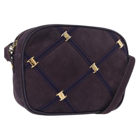 Salvatore Ferragamo Vala Shoulder Bag Suede Purple Gold Auth 182673
