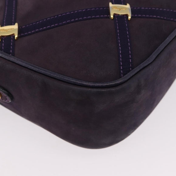 Salvatore Ferragamo Vala Shoulder Bag Suede Purple Gold Auth 182673