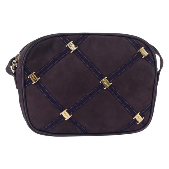Salvatore Ferragamo Vala Shoulder Bag Suede Purple Gold Auth 182673