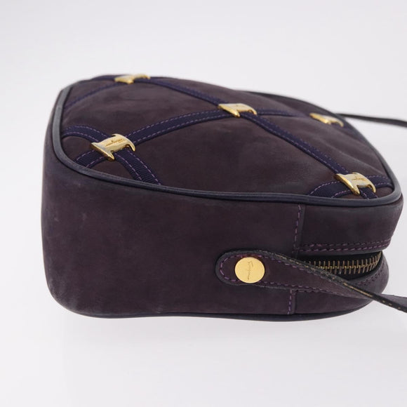 Salvatore Ferragamo Vala Shoulder Bag Suede Purple Gold Auth 182673