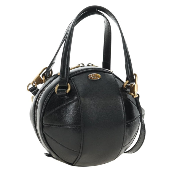 GUCCI Basketball Shape Hand Bag Leather 2way Black Gold 547855 Auth 182676SAM