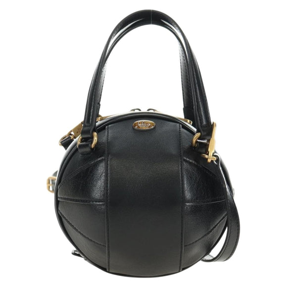 GUCCI Basketball Shape Hand Bag Leather 2way Black Gold 547855 Auth 182676SAM