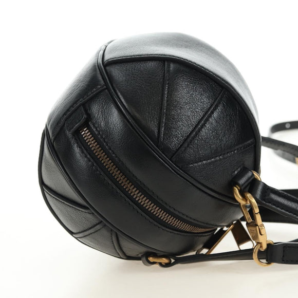 GUCCI Basketball Shape Hand Bag Leather 2way Black Gold 547855 Auth 182676SAM