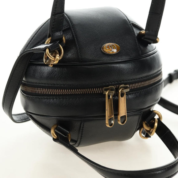GUCCI Basketball Shape Hand Bag Leather 2way Black Gold 547855 Auth 182676SAM