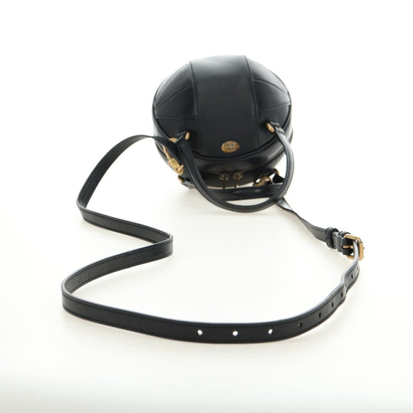 GUCCI Basketball Shape Hand Bag Leather 2way Black Gold 547855 Auth 182676SAM