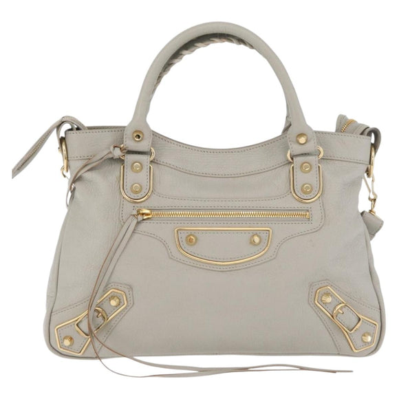 BALENCIAGA Edge Town Hand Bag Leather 2way Gray Gold 390149 Auth 182677SAM