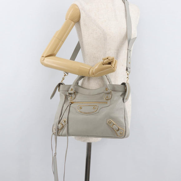 BALENCIAGA Edge Town Hand Bag Leather 2way Gray Gold 390149 Auth 182677SAM